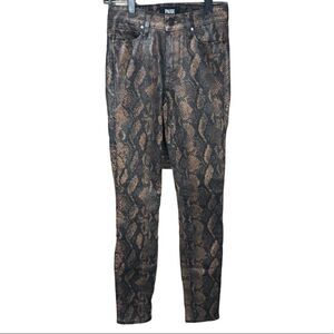 PAIGE Hoxton Ultra Skinny Pants Snake skin Print Brown Black Zip Front 23 Waist